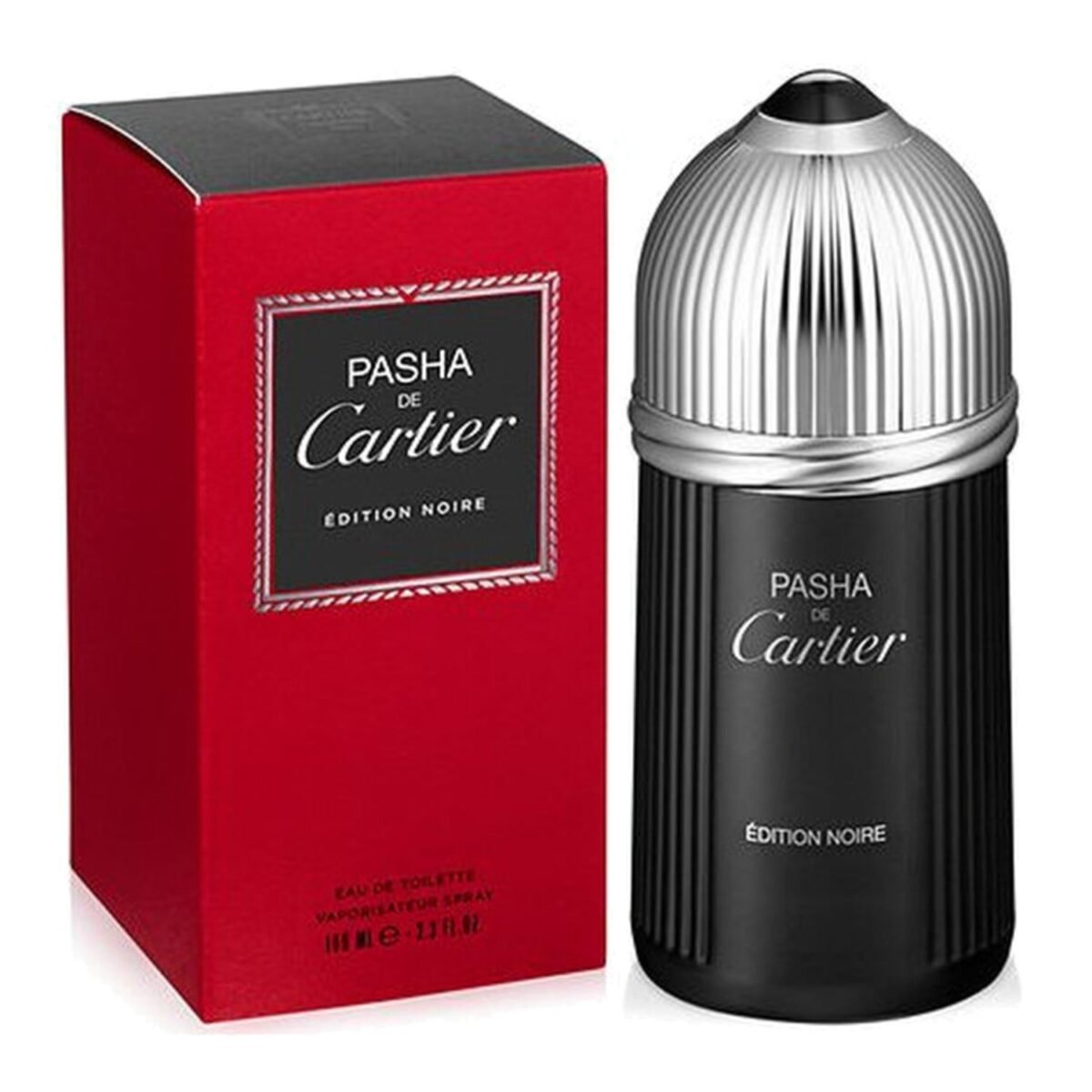 Cartier Pasha de Cartier Edition Noire 100ml bottle beside its red box
