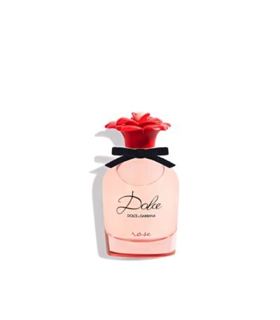Dolce and Gabbana Dolce Rose Eau de Toilette pink bottle with red rose cap, front view