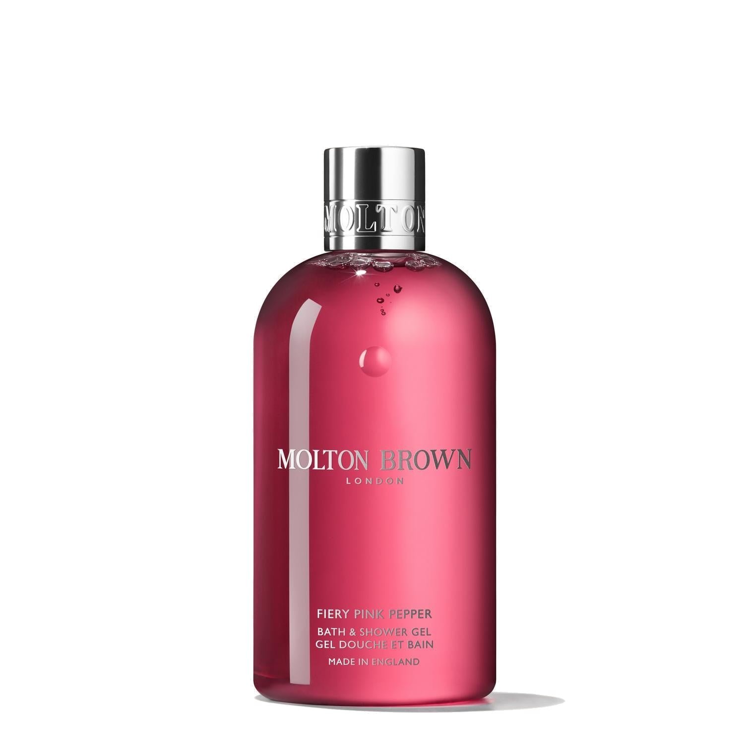molton-brown-fiery-pink-pepper-bath-shower-gel-300ml.jpg Molton Brown Fiery Pink Pepper Bath and Shower Gel 300ml pink bottle, front view