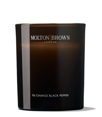 Molton Brown Re-charge Black Pepper single-wick scented candle 190g in dark glass, front view