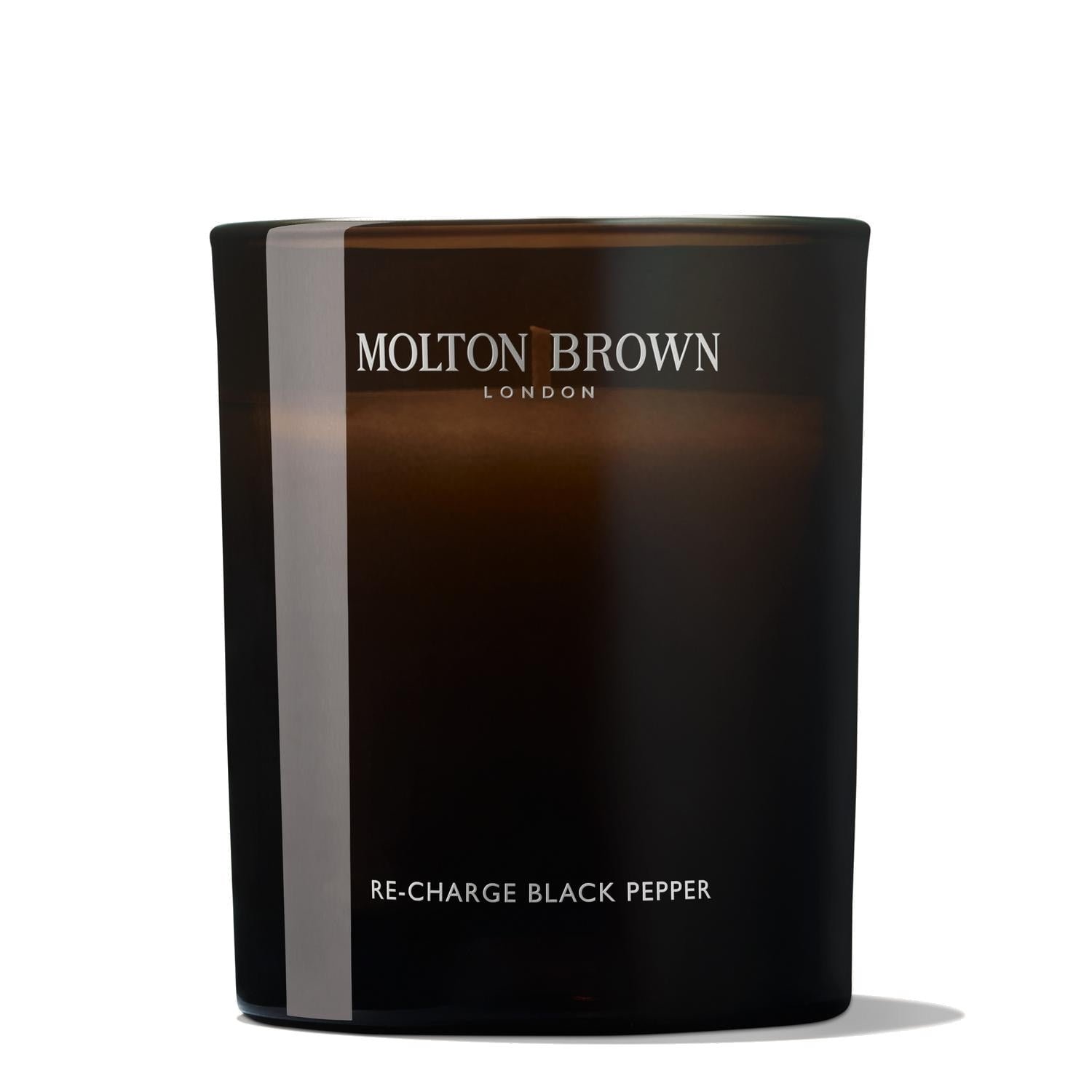 molton-brown-re-charge-black-pepper-signature-scented-candle-190g.jpg Molton Brown Re-charge Black Pepper single-wick scented candle 190g in dark glass, front view