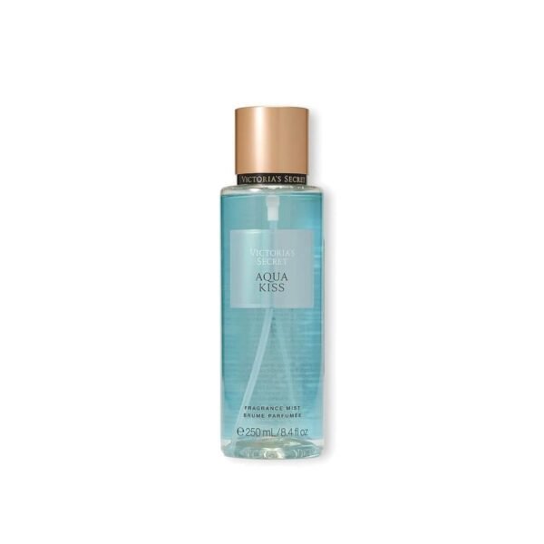 Victoria's Secret Aqua Kiss Fragrance Mist 250ml aqua bottle with gold cap, front view
